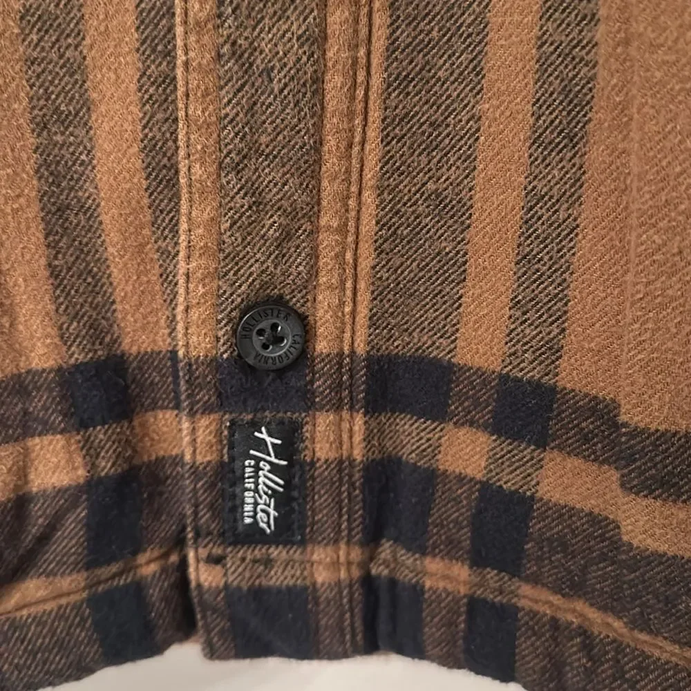 HOLLISTER Brown Flannel Plaid Shirt Mens Sherpa Lined Lumberjack Jacket Size L
